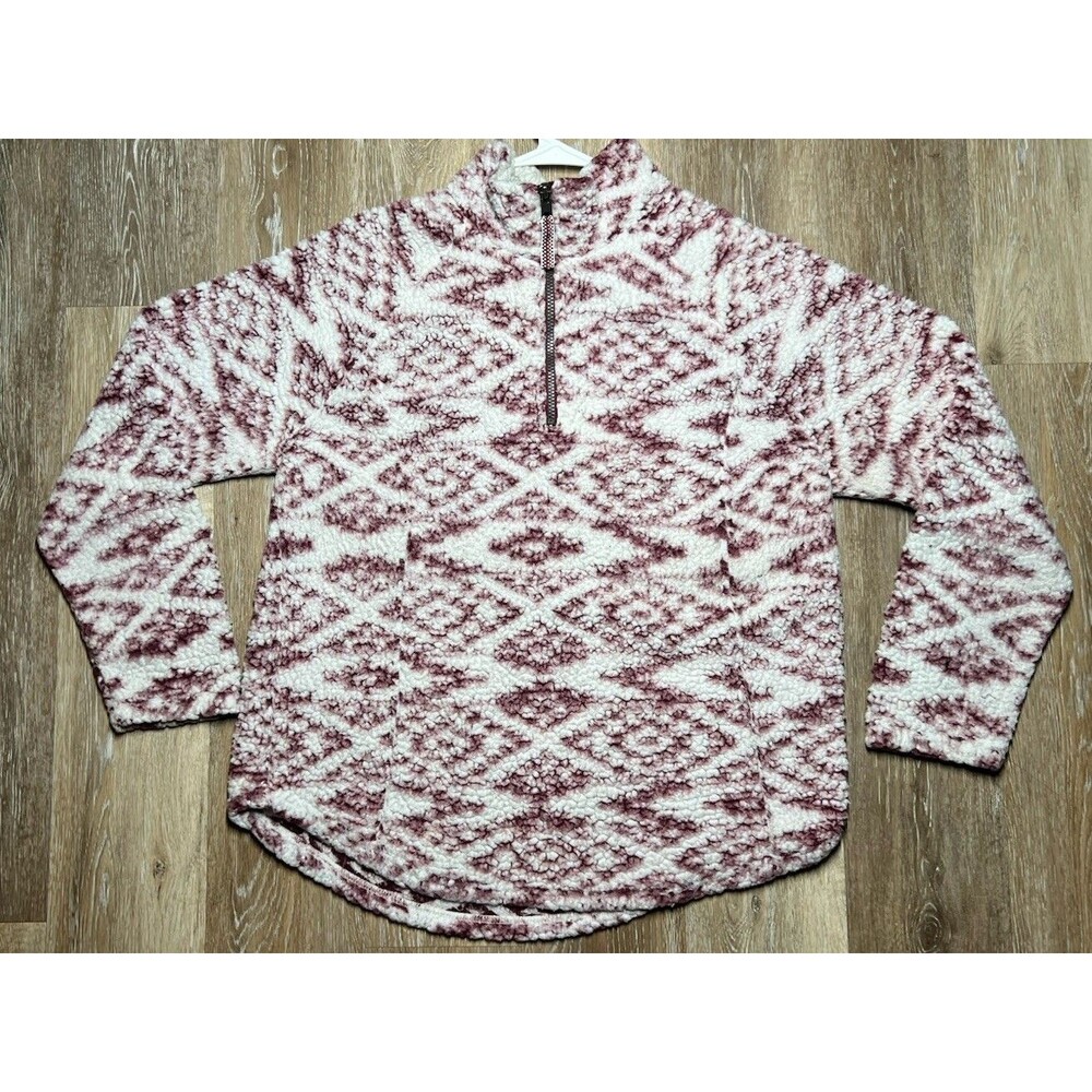 Cozy Sherpa Size XL Pink and White Quarter Zip Pullover